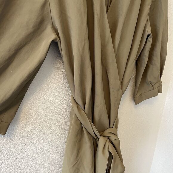 EVERLANE The Japanese GoWeave Long-Sleeve Mini Wrap Dress Size 6 Olive Green - Picture 4 of 16